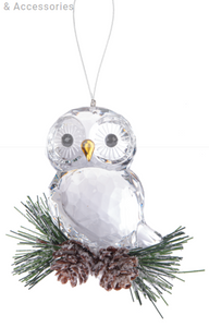 FROSTED PINECONE OWL ORNAMENT