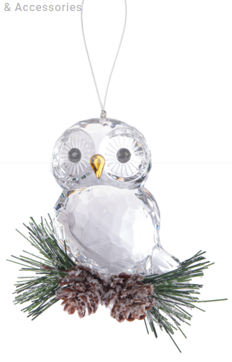 FROSTED PINECONE OWL ORNAMENT