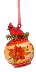 LED CARDINAL WREATH GLASS ORNAMENT