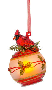 LED CARDINAL WREATH GLASS ORNAMENT