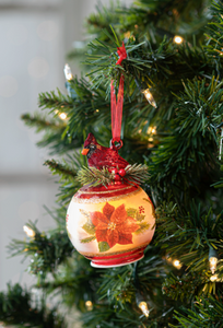 LED CARDINAL WREATH GLASS ORNAMENT
