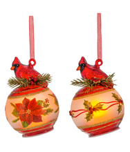 Load image into Gallery viewer, LED CARDINAL WREATH GLASS ORNAMENT
