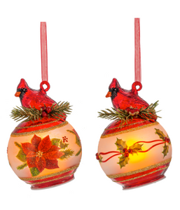 LED CARDINAL WREATH GLASS ORNAMENT