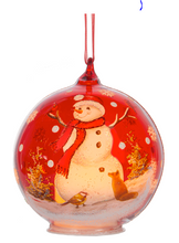 Load image into Gallery viewer, LED SNOWMAN GLASS ORNAMENT
