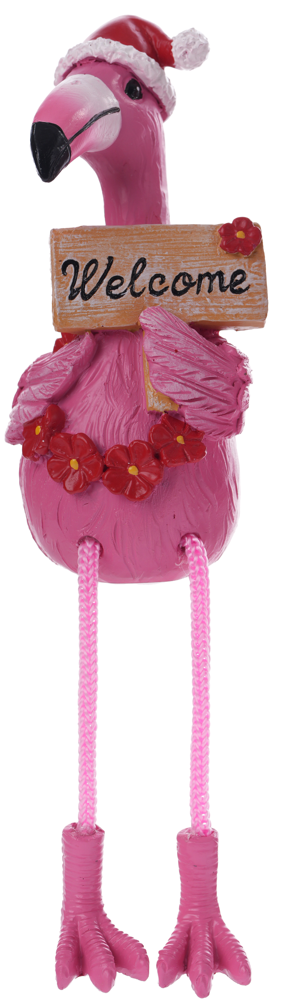 HOLIDAY FLAMINGO HOLDING SIGN SHELF SITTER