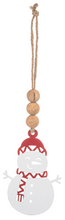 Load image into Gallery viewer, LASER CUT SNOWMAN WITH WOOD BEADS ORNAMENT
