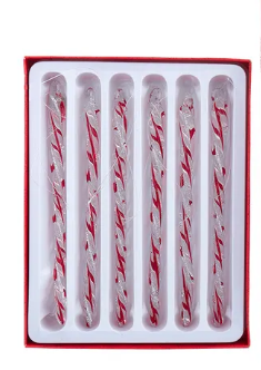 GLASS RED, WHITE & GREEN ICICLE ORNAMENTS, 6-PIECE BOX SET