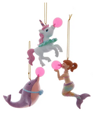 Load image into Gallery viewer, BUBBLE GUM BLOWING DOLPHIN OR MERMAID OR UNICORN ORNAMENT
