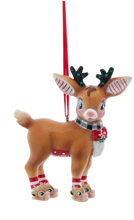 DEER OR SANTA WEARING SLIPPERS ORNAMENT