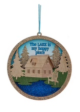 Load image into Gallery viewer, WOODEN LASER CUT LAKE BOAT &amp; HOUSE ORNAMENT
