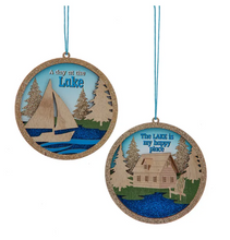 Load image into Gallery viewer, WOODEN LASER CUT LAKE BOAT &amp; HOUSE ORNAMENT

