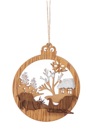 WOODEN REINDEER & HOUSE ORNAMENT