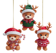 Load image into Gallery viewer, BEAR WITH SWEATER &amp; CANDYCANE ORNAMENT
