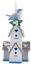 Load image into Gallery viewer, BLUE &amp; WHITE BIRDHOUSE ORNAMENT - GRAY ROOF
