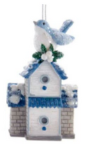 Load image into Gallery viewer, BLUE &amp; WHITE BIRDHOUSE ORNAMENT - GRAY ROOF
