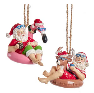 BEACH SANTA ON FLOAT ORNAMENT