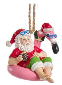 BEACH SANTA ON FLOAT ORNAMENT