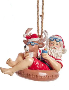 BEACH SANTA ON FLOAT ORNAMENT