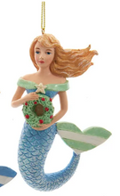 Load image into Gallery viewer, WHIMSICAL BLUE OR GREEN MERMAID ORNAMENT
