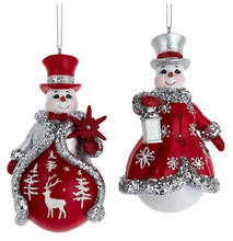 Load image into Gallery viewer, RED&amp; SILVER SNOWMAN ORNAMENT
