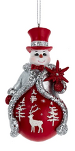 Load image into Gallery viewer, RED&amp; SILVER SNOWMAN ORNAMENT
