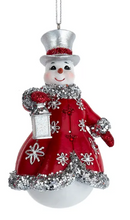 Load image into Gallery viewer, RED&amp; SILVER SNOWMAN ORNAMENT
