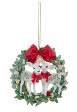 Load image into Gallery viewer, MISTLETOE WREATH WITH CARDINAL OR DEER COUPLE ORNAMENT
