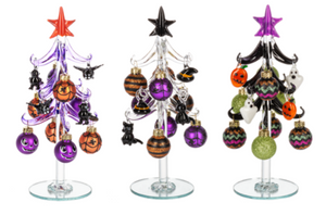 GLASS HALLOWEEN TREE WITH ORNAMENTS