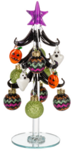 GLASS HALLOWEEN TREE WITH ORNAMENTS