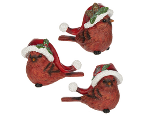 CARDINAL WITH SANTA HAT FIGURE
