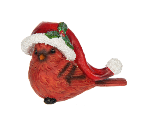 CARDINAL WITH SANTA HAT FIGURE