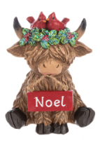 HOLIDAY HIGHLAND COW FIGURINE