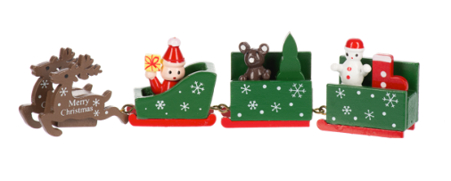 WOODEN CHRISTMAS TRAIN FIGURINES IN A BOX