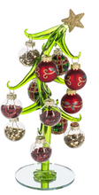 Load image into Gallery viewer, GLASS SLANTED CHRISTMAS TREE WITH ORNAMENTS
