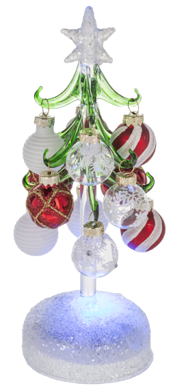 RED & WHITE CHRISTMAS TREE WITH ORNAMENTS WITH LIGHT UP BASE