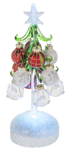 RED & WHITE CHRISTMAS TREE WITH ORNAMENTS WITH LIGHT UP BASE