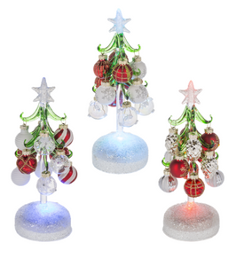 RED & WHITE CHRISTMAS TREE WITH ORNAMENTS WITH LIGHT UP BASE
