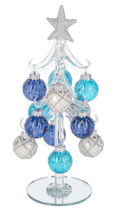 BLUE & WHITE CHRISTMAS TREE WITH ORNAMENTS