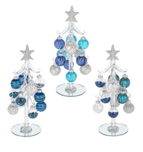 BLUE & WHITE CHRISTMAS TREE WITH ORNAMENTS