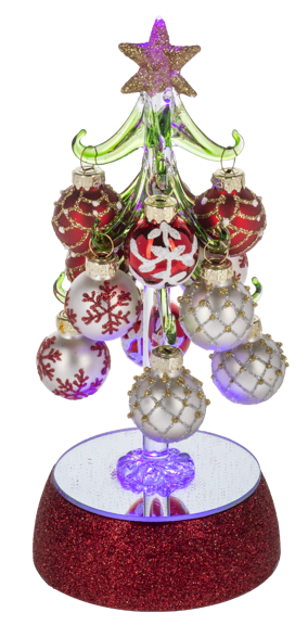 RED & GOLD CHRISTMAS TREE WITH ORNAMENTS AND LIGHT UP BASE