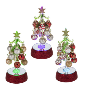 RED & GOLD CHRISTMAS TREE WITH ORNAMENTS AND LIGHT UP BASE