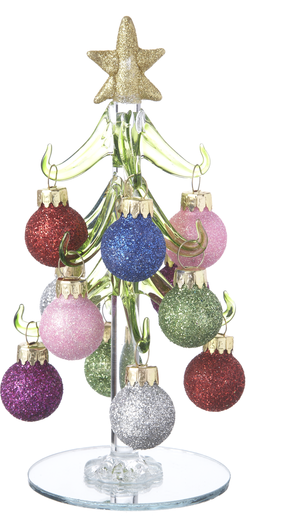 GLASS CHRISTMAS TREES WITH ORNAMENTS