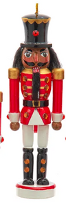 WOODEN RED & WHITE AFRICAN AMERICAN NUTCRACKER ORNAMENT