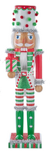 Load image into Gallery viewer, RED, GREEN &amp; WHITE WITH STRIPES &amp; POLKA DOTS NUTCRACKER
