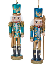 Load image into Gallery viewer, WOODEN METALIC BLUE &amp; GREEN NUTCRACKER ORNAMENT
