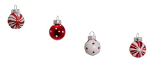 Load image into Gallery viewer, MINIATURE RED AND WHITE GLASS BALL ORNAMENTS - 12-PIECE BOX SET
