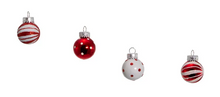 Load image into Gallery viewer, MINIATURE RED AND WHITE GLASS BALL ORNAMENTS - 12-PIECE BOX SET
