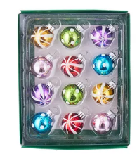 Load image into Gallery viewer, 25MM BRIGHT MULTICOLORED GLASS BALL ORNAMENTS - 12-PIECE BOX SET
