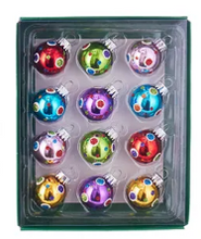 Load image into Gallery viewer, 25MM BRIGHT MULTICOLORED GLASS BALL ORNAMENTS - 12-PIECE BOX SET
