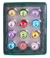 Load image into Gallery viewer, 25MM BRIGHT MULTICOLORED GLASS BALL ORNAMENTS - 12-PIECE BOX SET

